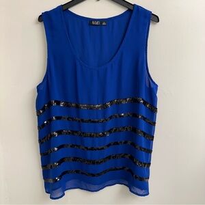 A.N.A. Sleeveless Blue Sequin Striped Women's Tank Top SZ 2X